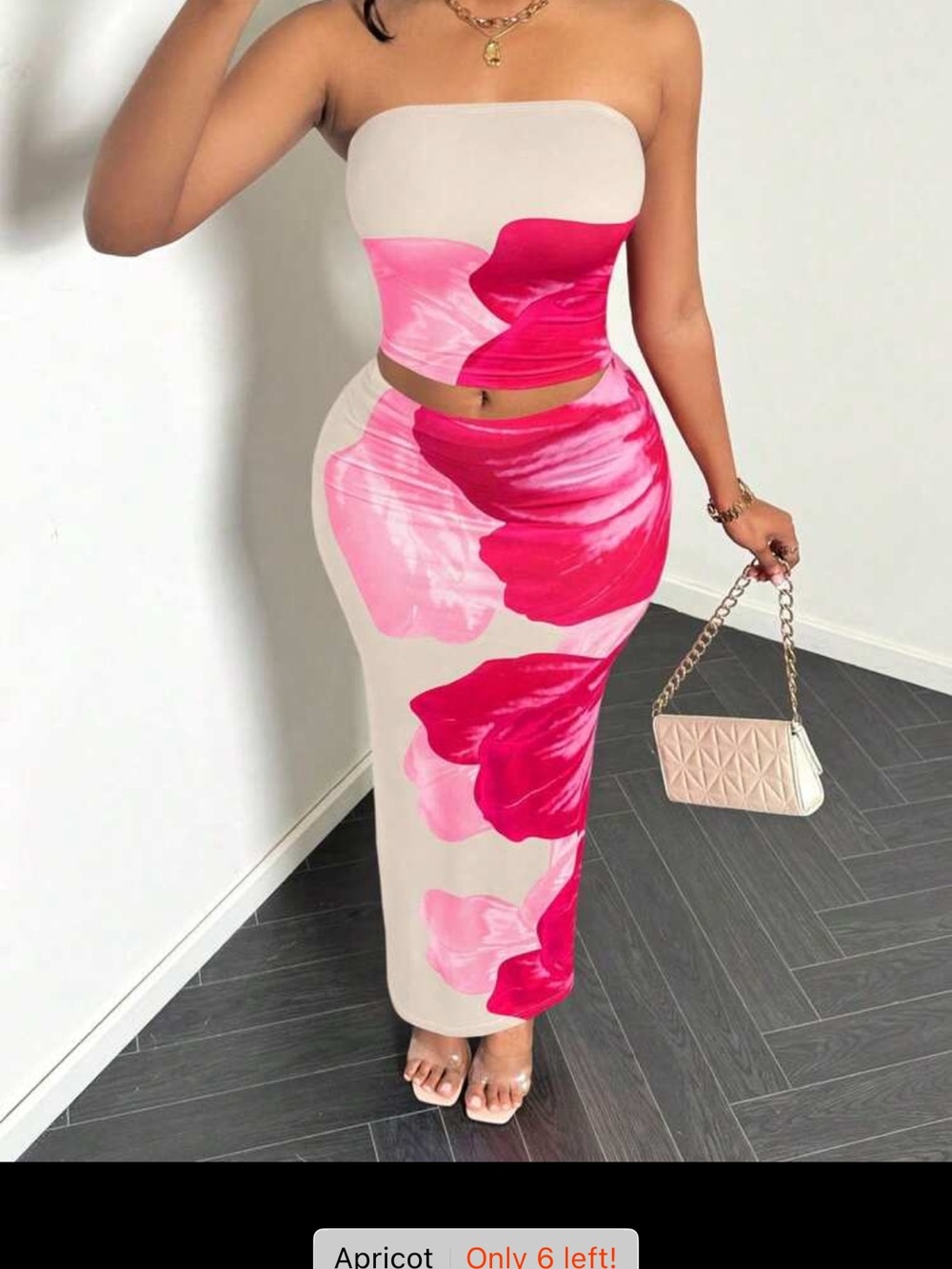 Strapless Apricot Pink Floral Bodycon Maxi Skirt